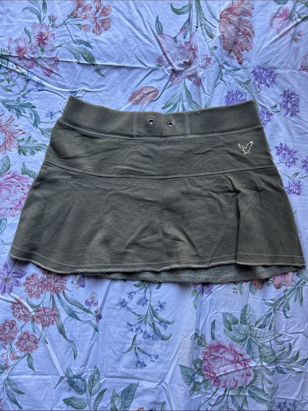 American Eagle Outfitters Olive Green Circle Skirt with Embroidered Logo
